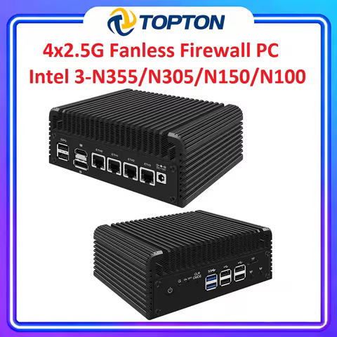4x2.5G LAN Solid Firewall Computer Intel i3 N355 N305 N200 N150 N100 DDR5 2xNVMe Mini PC Fanless Proxmox ESXi Host Home Server