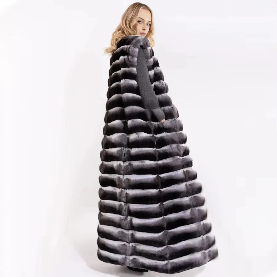 Winter Warm Chinchllia Rabbit Fur Vest for Woman Fur Vest Women Luxury New Long Real Fur Vest