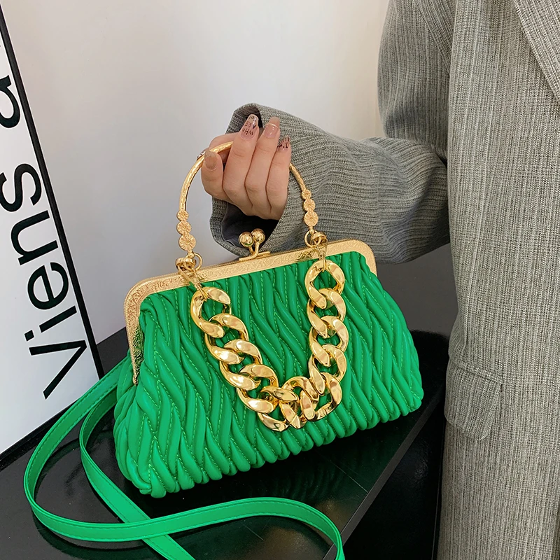 Top Brand Shoulder Bag Women Shell Clip Clutch Purse 2024 Winter Green Gold Silvery Black Coffee Handbag Designer Crossbody Bag