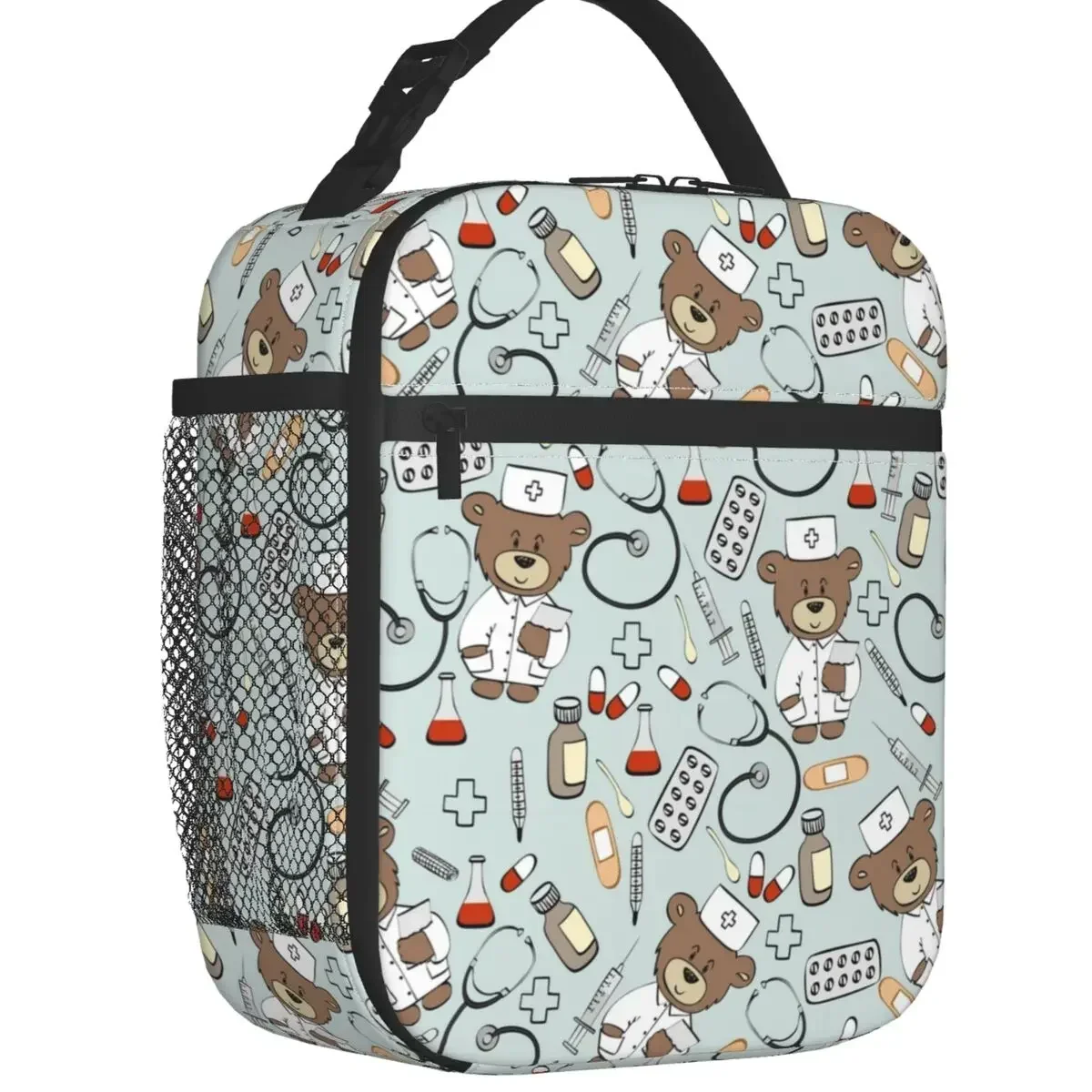 

Custom Bear Nurse Lunch Bag Men Women Warm Cooler Insulated Lunch Boxes for Student School