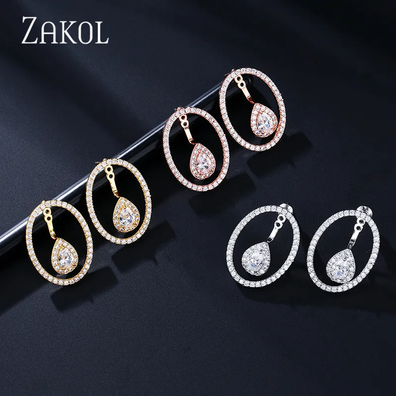 ZAKOL Round Cutout Cubic Zirconia Water Drop Earrings for Women Wedding Dinner Anniversary Birthday Gift Jewelry E2380