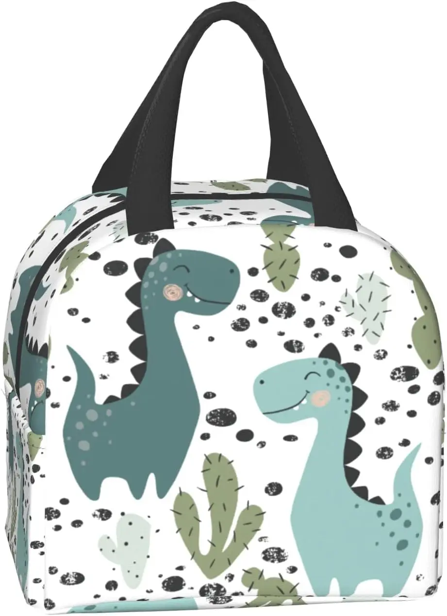 Dinosaur Cactus Lunch Bag Waterproof Insulated Lunch Cooler Tote Bag Soft Lining Keeps Food Fresh In School Lunchboxes