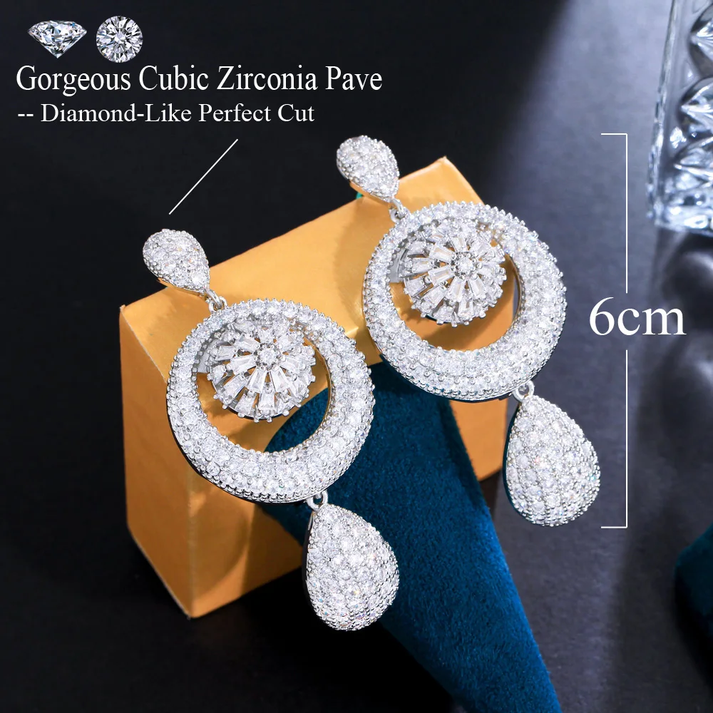 CWWZircons 2023 Neue Luxus Baumeln Wasser Tröpfchen Cubic Zirkon Große Lange Hochzeit Ohrringe für Bräute Afrikanische CZ Schmuck CZ530 – Detail 1