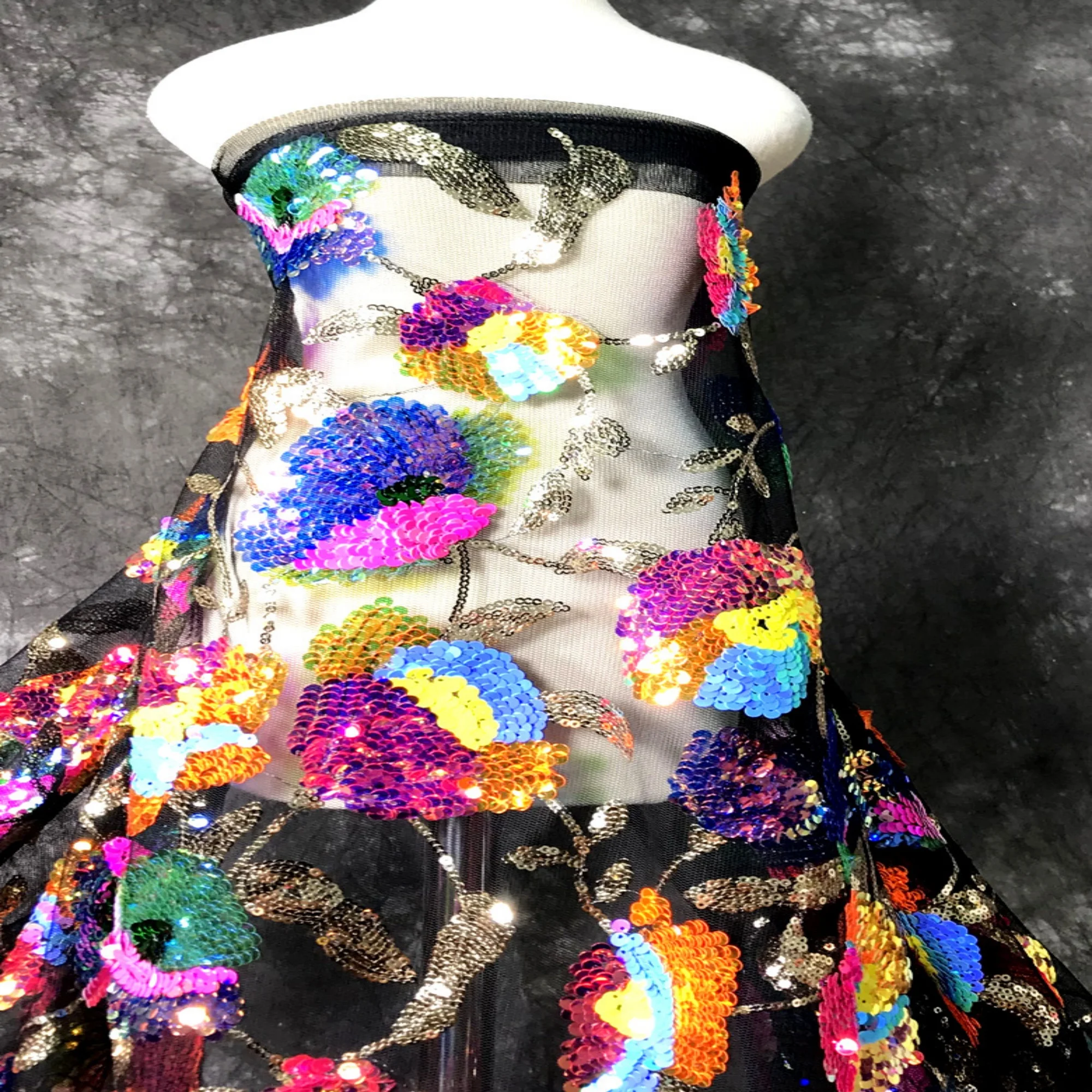 

Черная многослойная разноцветная красочная ткань с блестками толщиной 0,5 метра, ткань с блестками и иллюзией кристаллов, для DIY