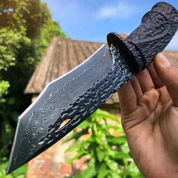 大馬士革鋼固定刀刃獵刀,男士EDC固定刀刃獵刀,戶外探險刀,生存狩獵露營刀 6 最佳銷售 大馬士革獵刀 - №6