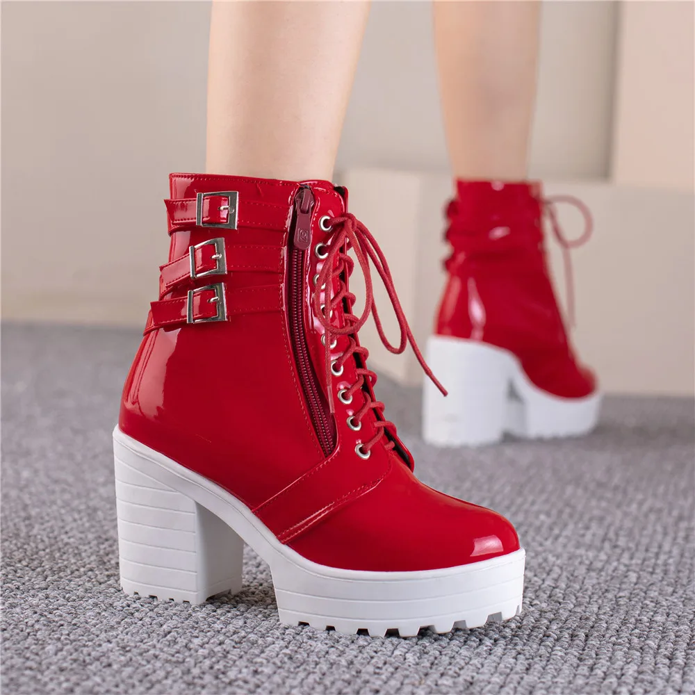 Shoes Women Motorcycle Boots Autumn Winter Ladies Boot 2024 Stylish Lady Ankle Boots High Heel Platforms Sexy Botas Buckle White