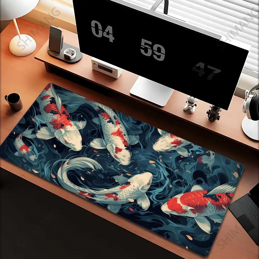 

Коврик для мыши Koi Fish, японский настольный коврик XL, коврик для мыши в стиле бохо, природа, xxl, очень большой игровой настольный коврик, аниме, эстетика, коврики разных размеров