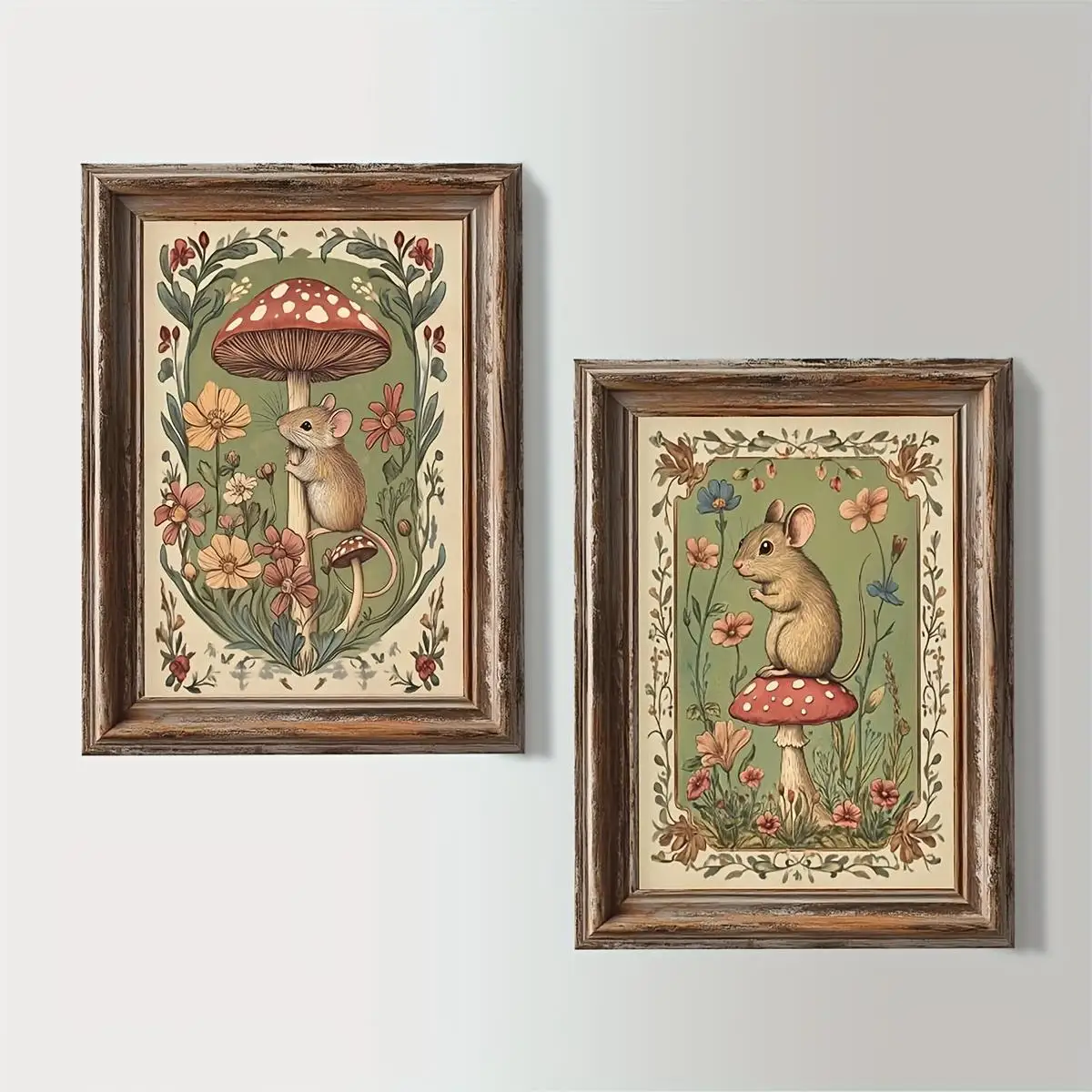 on Mushrooms Canvas Print Poster Vintage Animal Art Prints Living Room Nursery Home Decor Poster 1/2pcs Whimsical Woodland Mice
