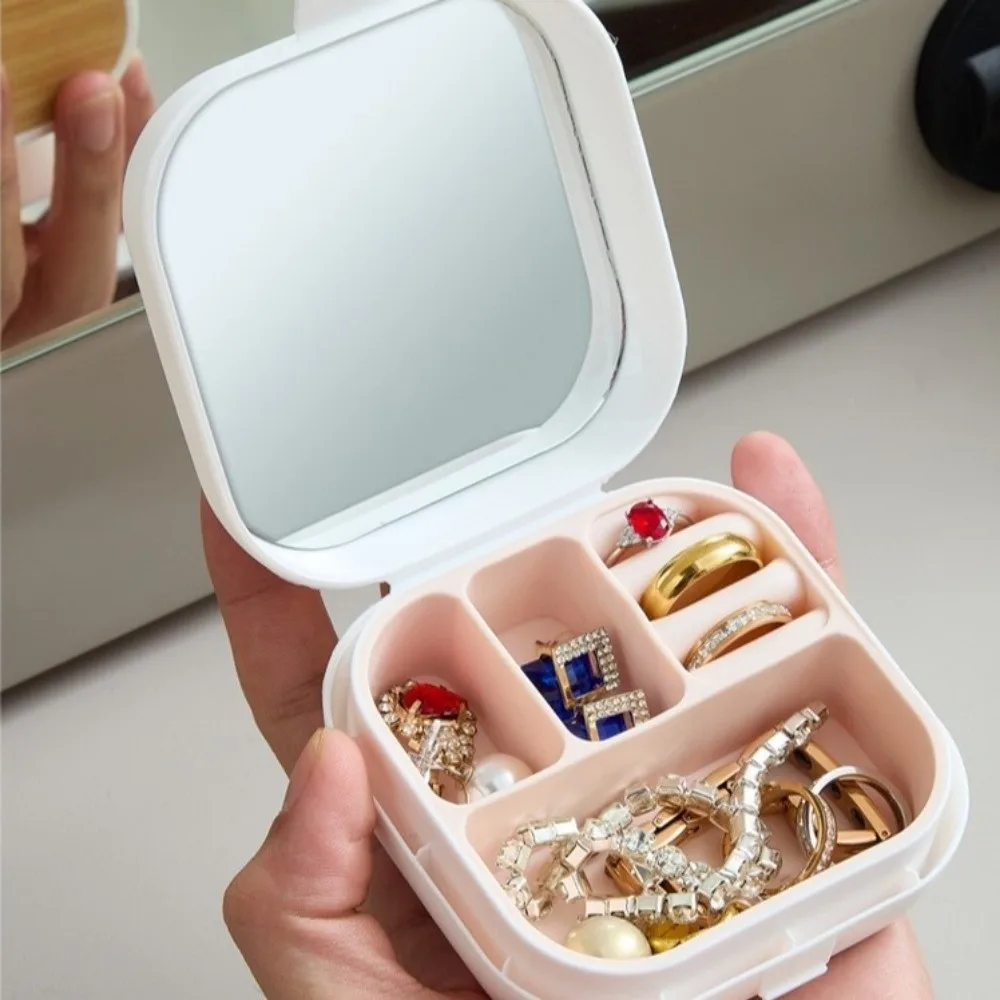 Portable Jewelry Box with Compartment Container Small Desktop Organizer Plastic Large Capacity Box with Mirror Gifts
