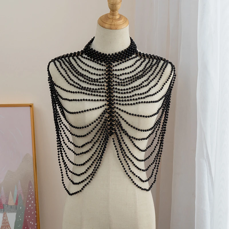 European and American Summer Accessories Hand-Woven Pearl Shoulder Chain Bra Chain Tassel Multi-Layer Necklace Women's Body Chai