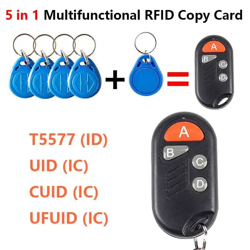 1 Pcs RFID Multiple Key Fob 5 in 1 EM4305 T5577 Rewritable ID Tag Card 1K S50 UID Changeable CUID UFUID IC 13.56MHz Copy Clone