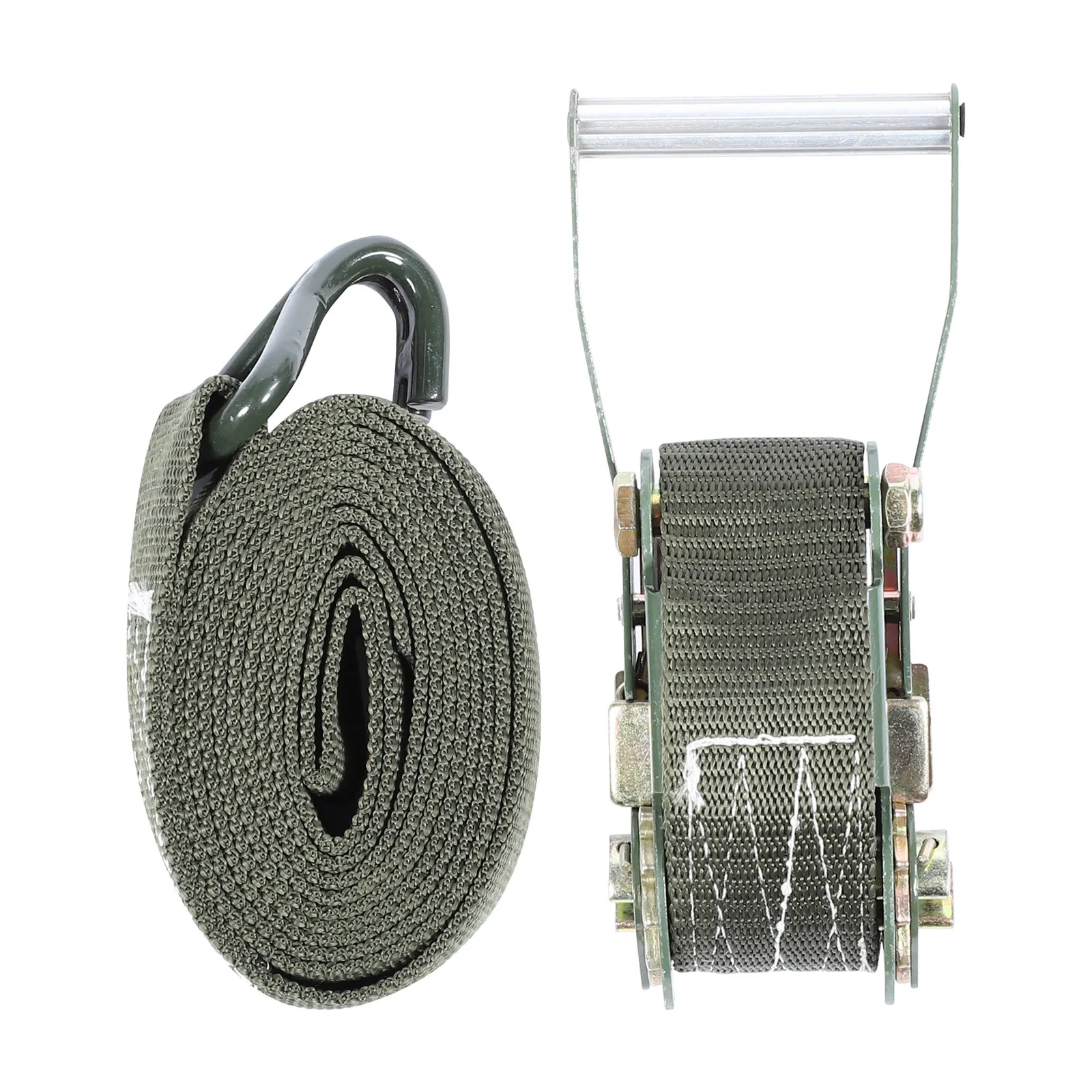 Motorcycle Ratchet Tie Down Straps Green Polyester Cargo Securing Set with Metal Buckle