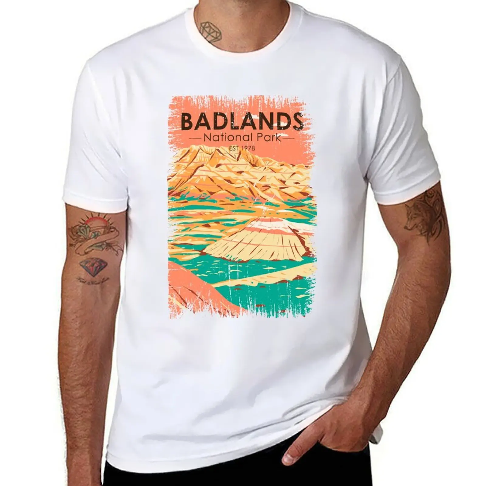

Badlands National Park Landscape Vintage T-Shirt cotton tshirt 100% man t shirt summer T-Shirt
