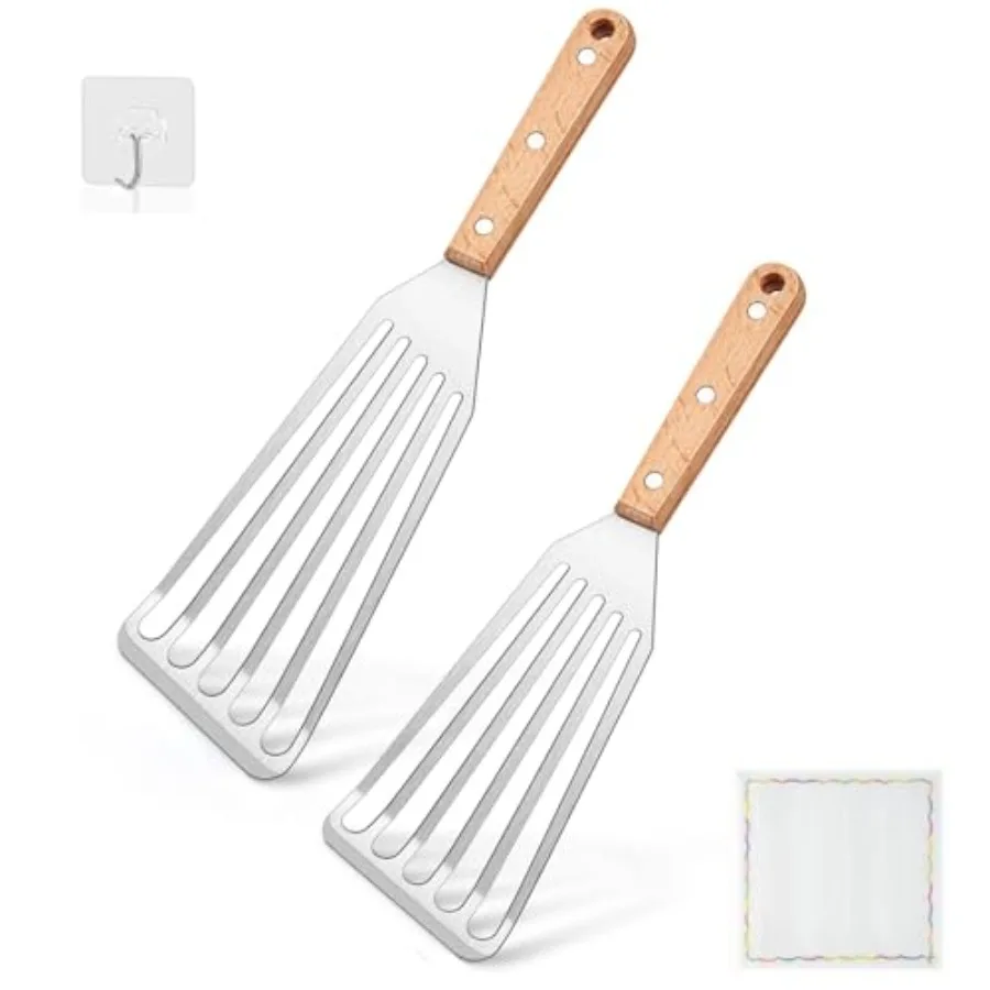 

2-пакет лопаточки из нержавеющей стали с деревянной ручкой, гибкий лопаточка для рыбы, идеально подходящий для переворачивания яиц, гамбургеров и выпечки, прочный Li