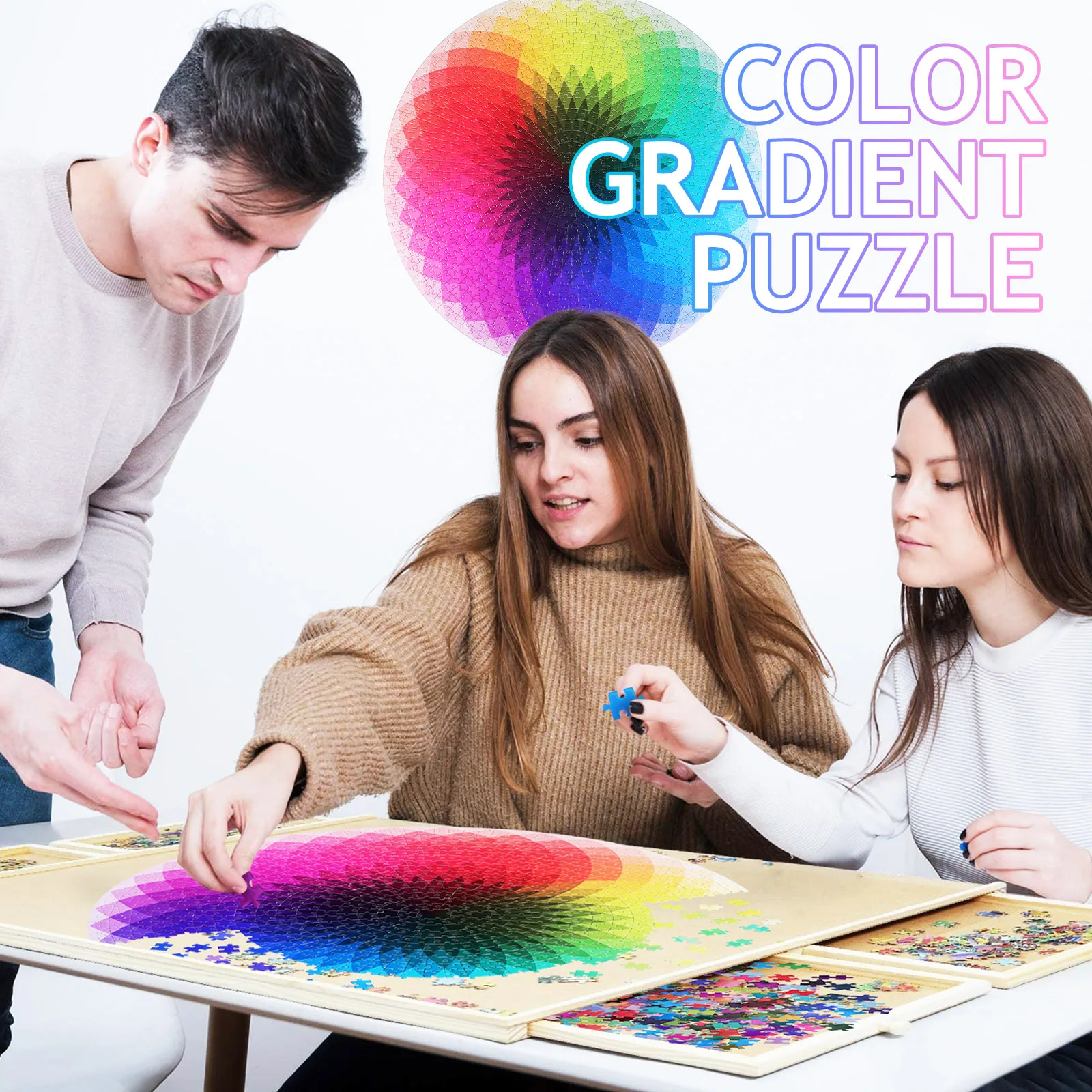 

Rainbow Puzzle Pieces Adult Jigsaw Puzzles Gradient Color Paper Long Display Hard Puzzles For Adults Circle Game