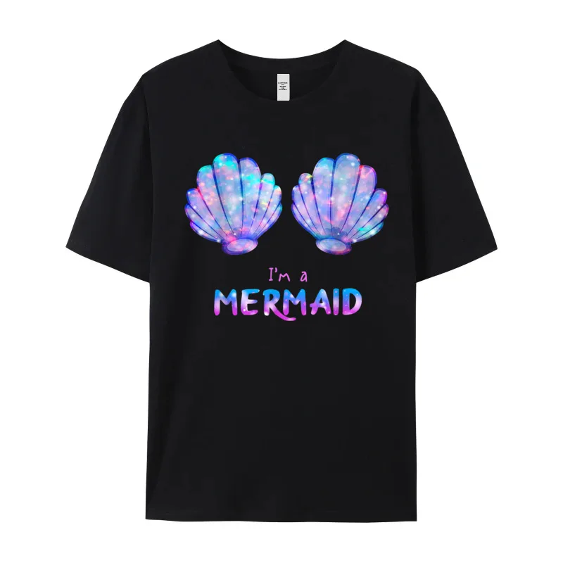 O-Neck Im A Mermaid Seashell Bra Combed cotton Mens T Shirts Vintage Short Sleeve Tees Funny Crazy Tee Shirts