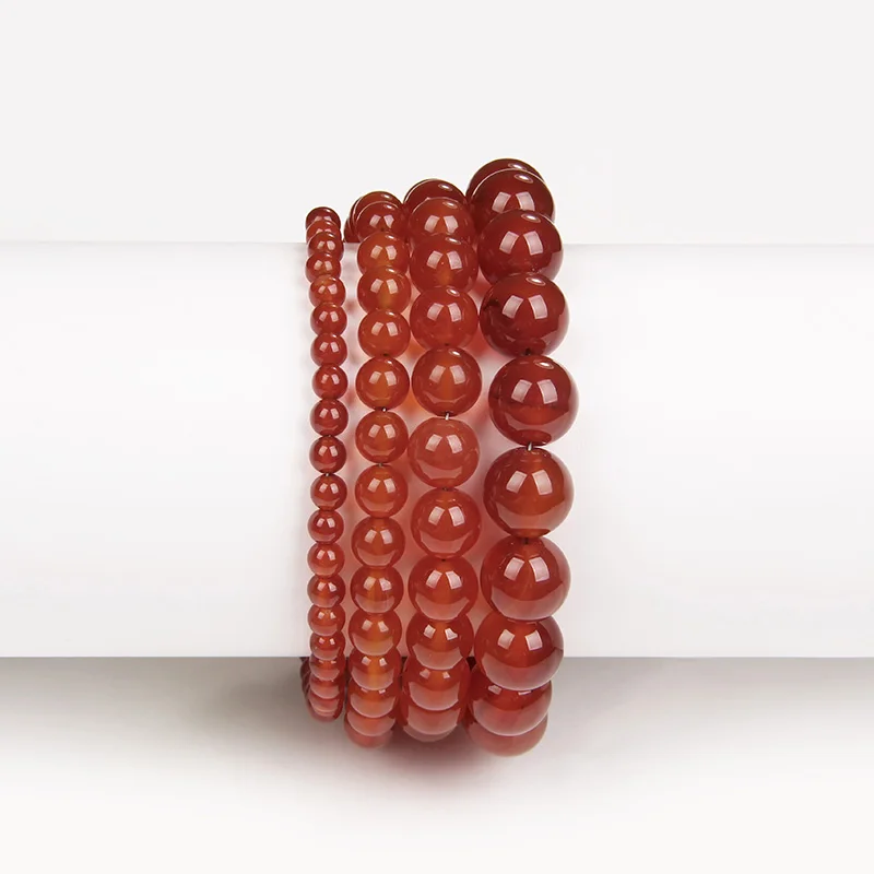 1PC Red Agates Bracelet 4/6/8/10MM Natural Agates Carnelian Stone Bead Stretch Bangle High Quality Jewelry Gift For Women Men