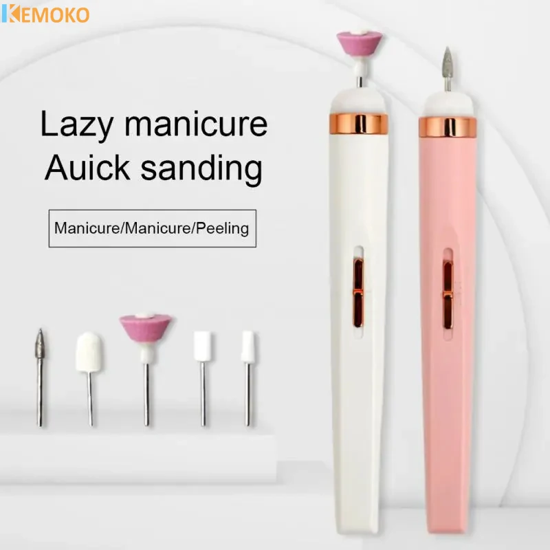 Mini moedor de unhas elétrico com luz, máquina de polimento, Nail File Art Drill, portátil USB Manicure Set Tools, 5 em 1