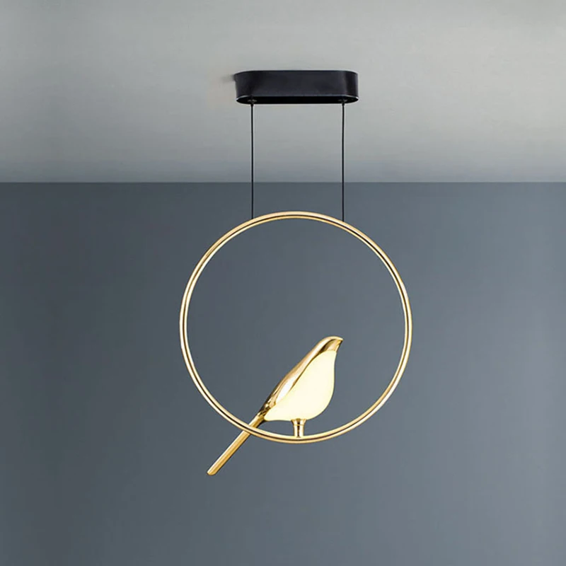 

Modern Hotel Living Room Bird Ring Pendant Light Alloy Plating Body Aluminum Gold Ring Rotatable Hanging Lamp Bar Dining Lustres