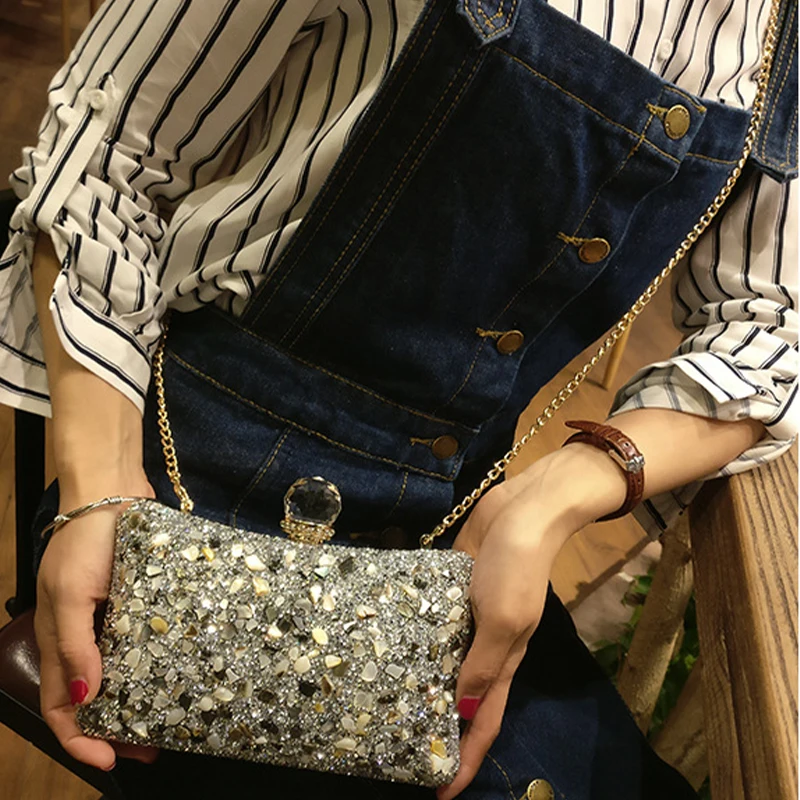 YYW Diamonds Beads Bag 2024 Evening Clutch Purse Women Fashion Chain Shoulder Bags Female Elegant Wedding Party Clutches Pouch