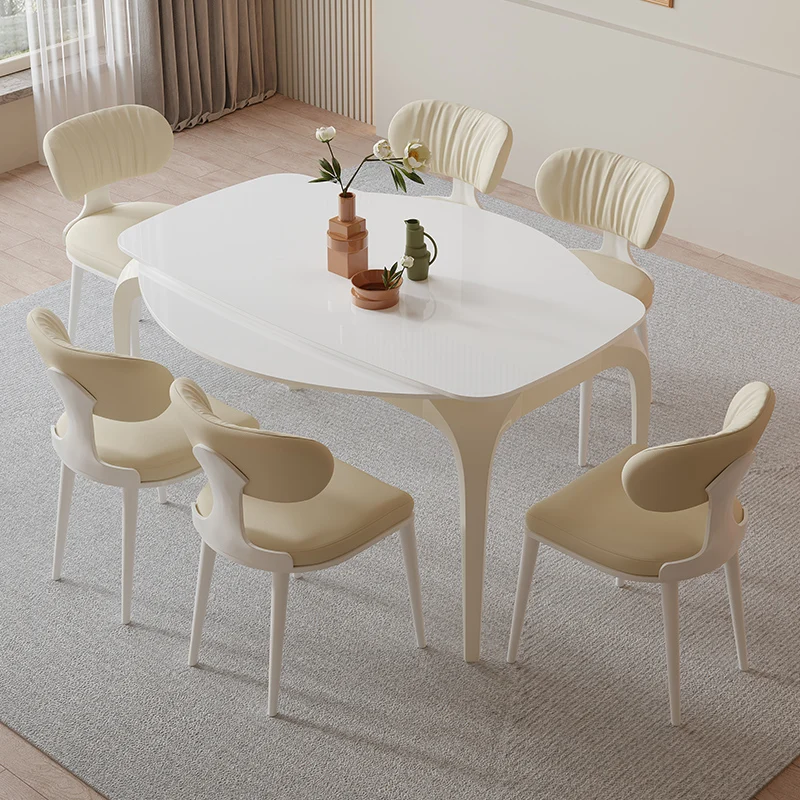 

Rock board dining table, dining chair combination, expandable electromagnetic stove, variable round table