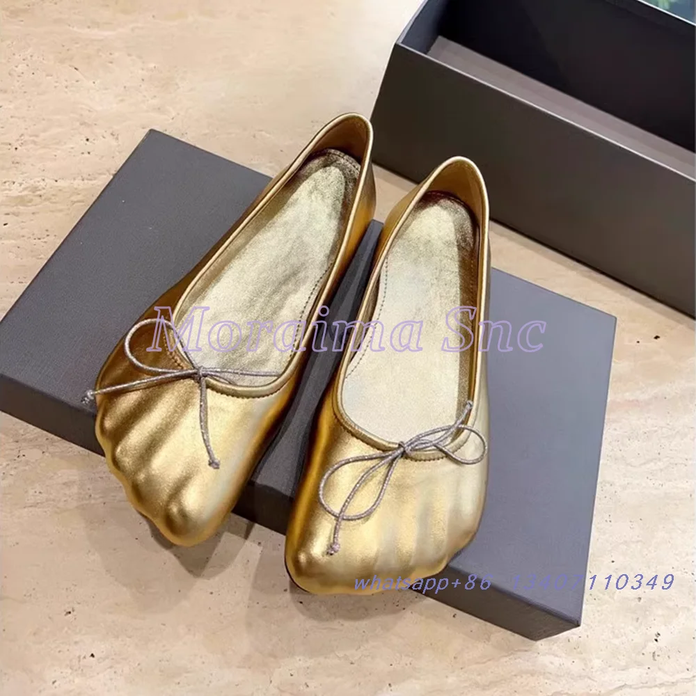 Silver Toes Shape Butterfly Knot Ballet Shoes Flat With Shallow Slip On Comfort Design Fashion Women's Flat Shoes Summer 2024 image 2