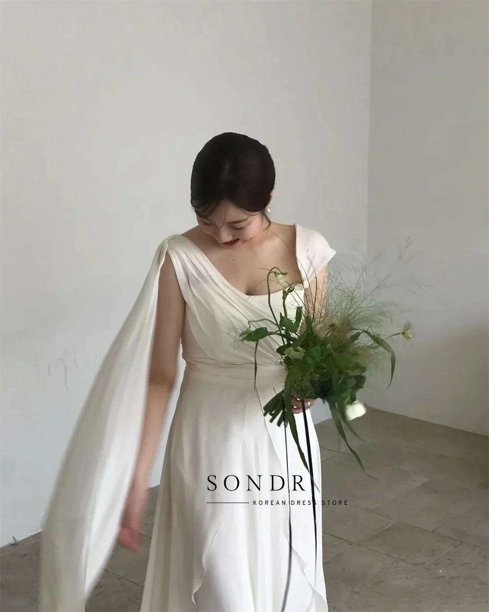 Suknie ślubne Sondr, proste, z kwadratowym dekoltem, w stylu koreańskim, szyfonowe, do sesji zdjęciowych, długość do podłogi, suknie dla panny młodej, z wstążką, na przyjęcie weselne.