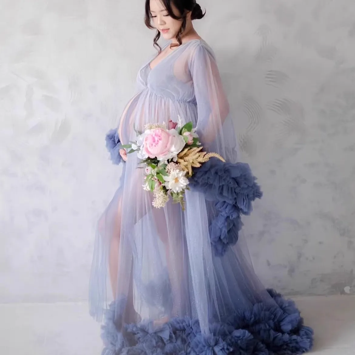 

Materni Art Photo Transparent Long Dr Sensual Pregnant Mommy Cardigan See-tough Dr Cus Design Wedding Dr