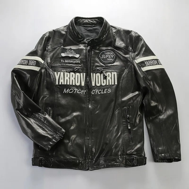 

All-vegetable-tanned cotton leather for men stand-up collar racing motorcycle