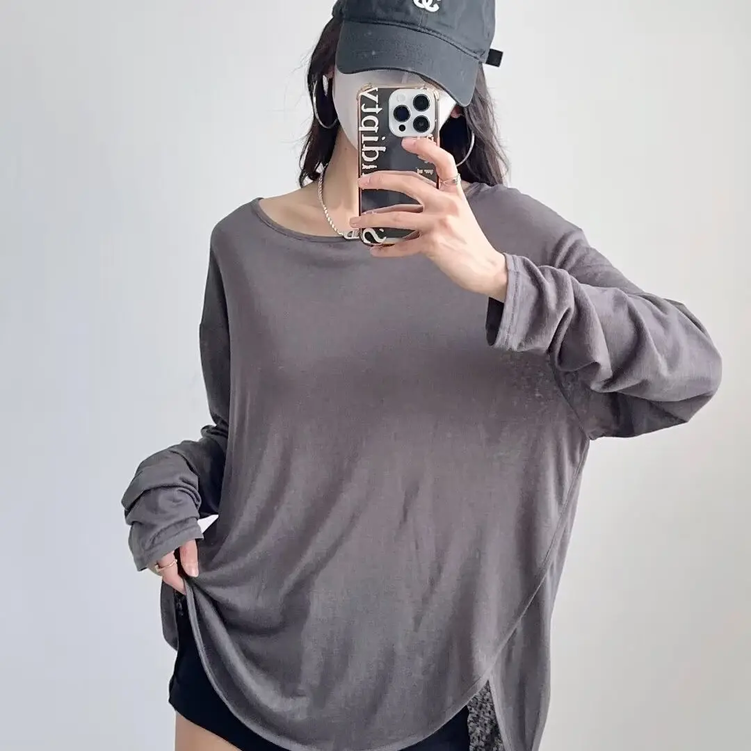 오버사이즈 루즈핏 여성용 긴팔 티셔츠 얇고 통기성 좋은 스트릿 스타일 여름 상의 레이지 캐주얼 루즈핏 햇빛 가리개 셔츠