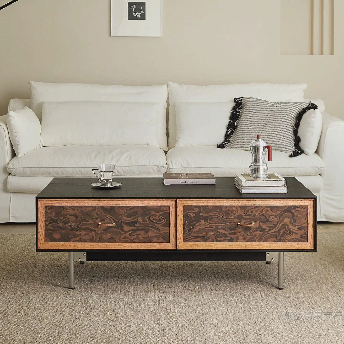 Medieval style solid wood coffee table combination French retro living room household small apartment