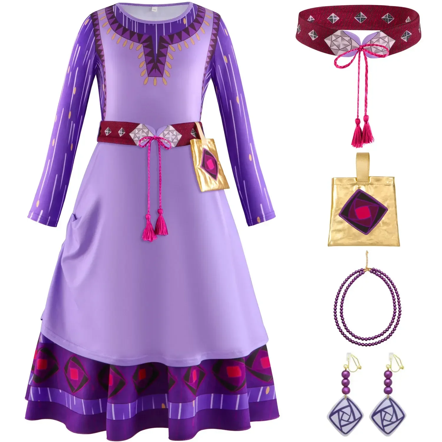 

Movie Wish Asha Cosplay Costume Asha Princess Purple Long Dress Full Set Halloween Masquerade Christmas Carnival for Kids Girl