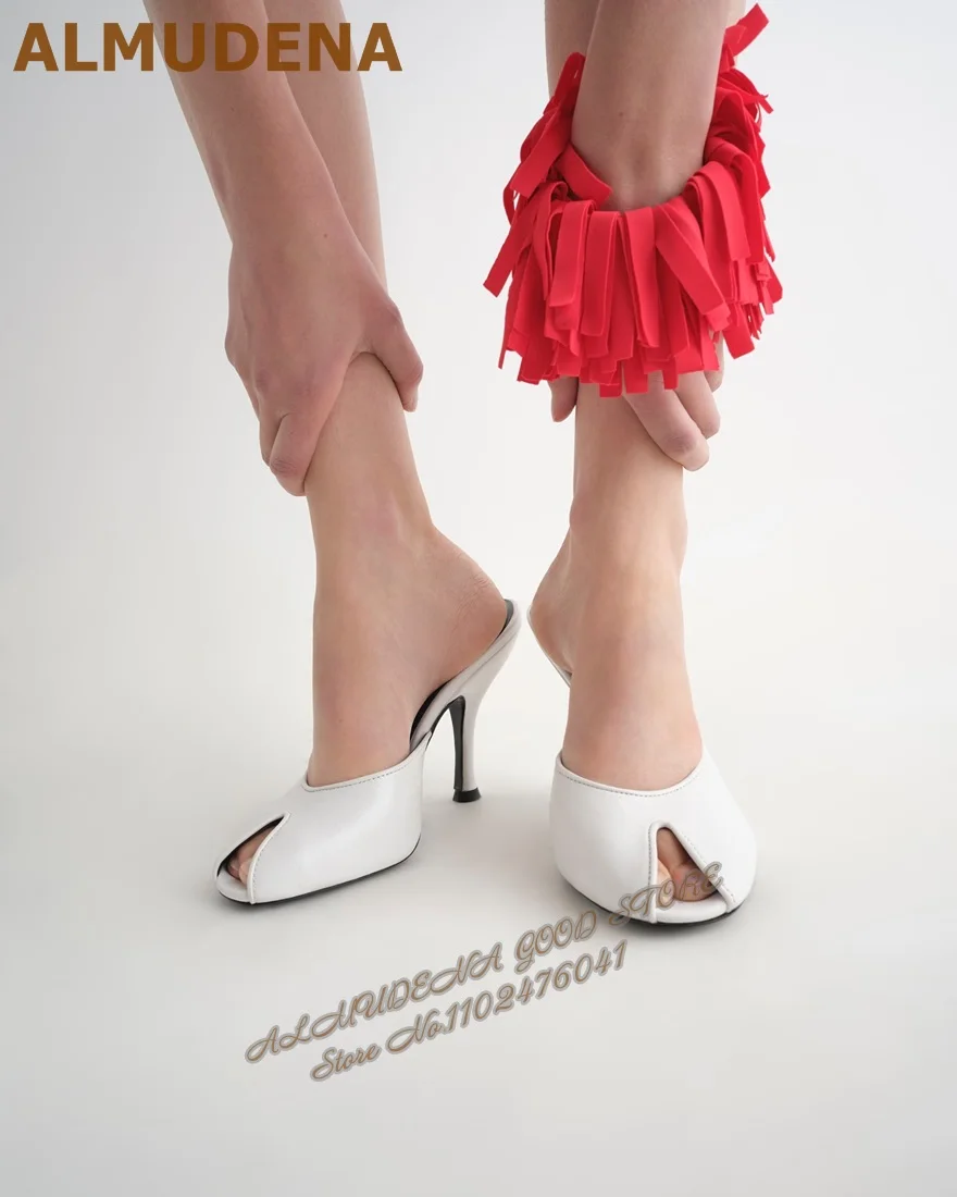 ALMUDENA الوردي ماتي جلدية عالية الكعب البغال الخناجر فم السمكة المفتوحة تو الحديثة Slippeprs خارج الانزلاق على فستان الأحذية #6