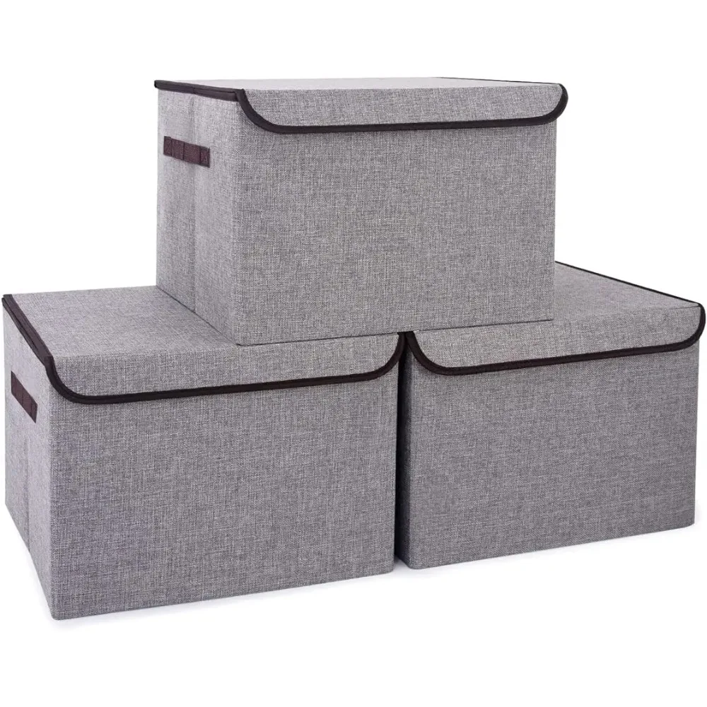 

Large Foldable Stacked Storage Box with Lid, 3 Packs Clothes Organizer Shoe Box