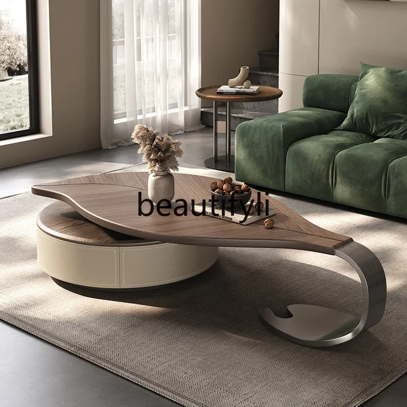 

ls 42Retro style leaf coffee table living room small home creative high-end walnut color retractable