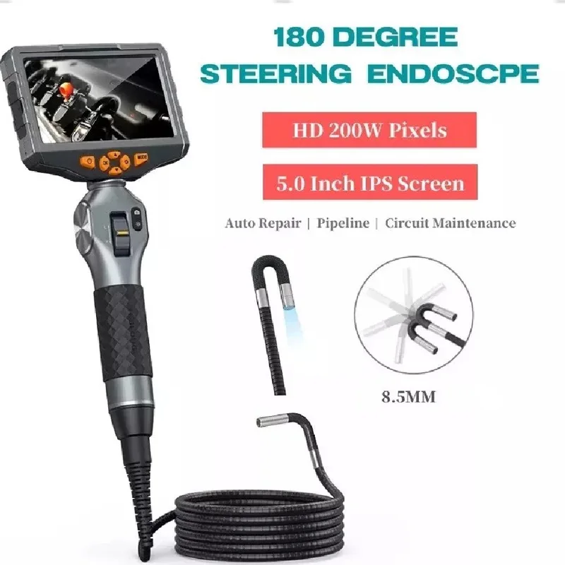 3.9/6.5/8.5MM Articulating Borescope 1080P 5 Inch IPS Two Way 360° Steering Endoscope Camera with WIFI