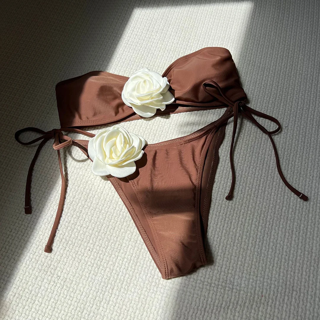 13 Farben, 3D-Blumenmuster, trägerloses Bikini-Set, zweiteilig, Damen-Badeanzug, Badebekleidung, Damen-Badebekleidung, Bather Swim V5264 – Detail 37