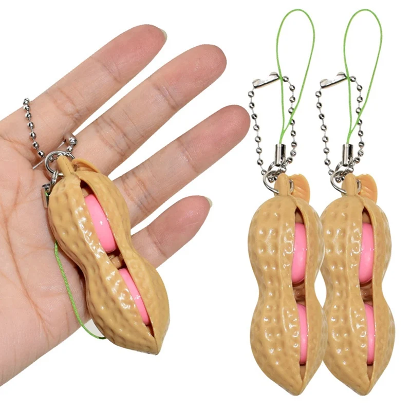 2PCS Creative Peanut Pinch Happy Adult Squeeze Bean Vent Relief Toys Simulation Peanut Keychain Backpack Pendant Kids Toy