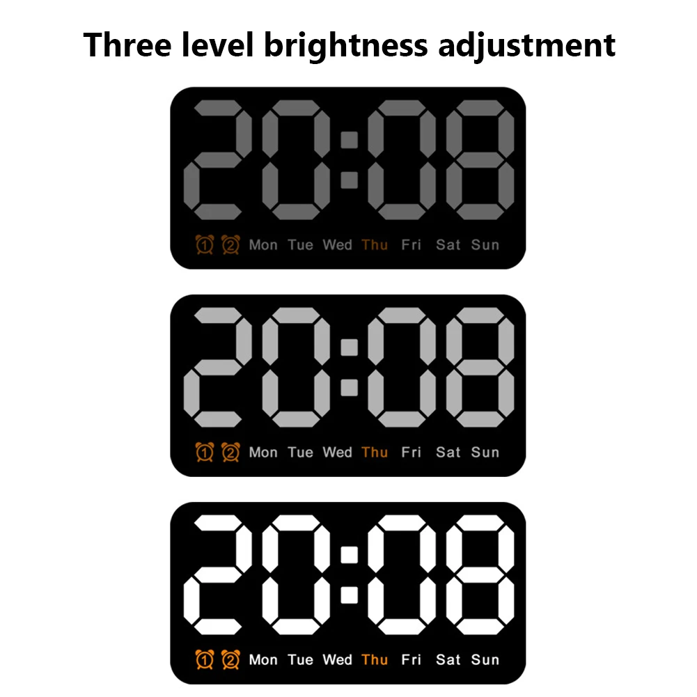 12/24H Digital Wall Clock Date/Week/Time Large Display Adjustable Brightness Alarm Clock Desk Clock (21.5x11x3cm)