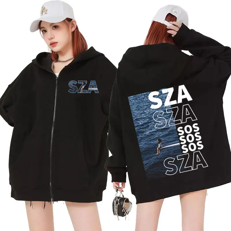 

Singer SZA SOS Album Tour 2024 Zip Up Hoodies Men Women's Fashion High Street Sweatshirt Coats Hip Hop Punk Zipper Hoodie Jacket