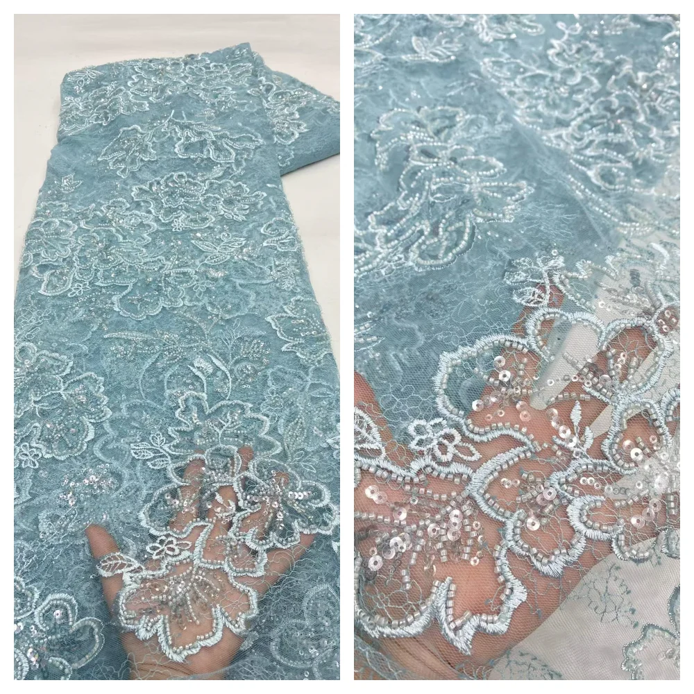 

African 3D Lace Fabric High Quality Luxury Handmade Beaded Lace Fabric Bridal French Tulle Mesh Lace For Dress
