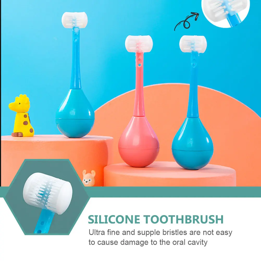 

2Pcs Kids Toothbrush Manual Soft Supple Bristles Ergonomic Grip Durable Silicone PP Material Tumbler Design Teeth Cleaning Tool