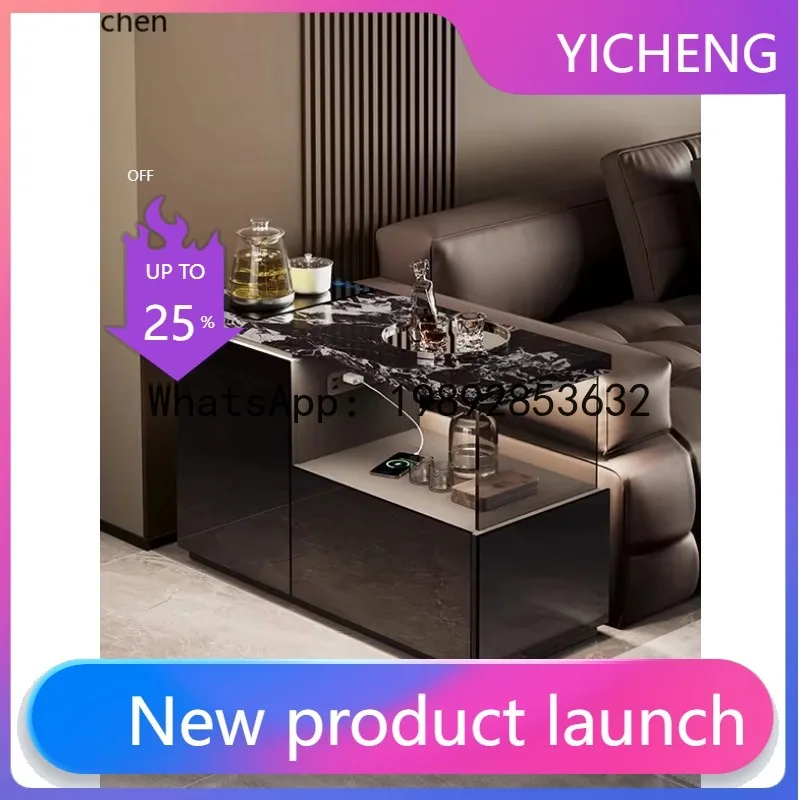 

smart sofa side cabinet black high-end rock slab tea brewing tea integrated movable side table