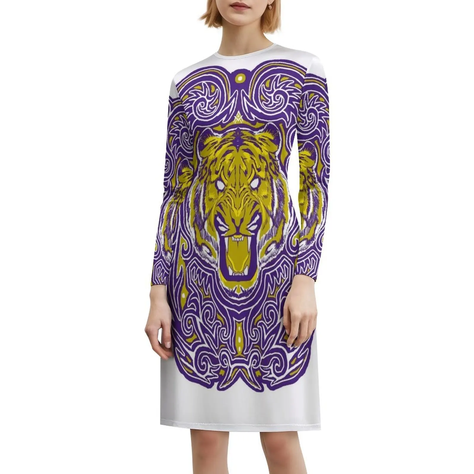 فستان كاجوال على الطراز الكوري بلون النمور النيلي للنساء فساتين مكتب يومية بسيطة للسيدات أرجواني أزرق نيلي فوشيا أرجواني