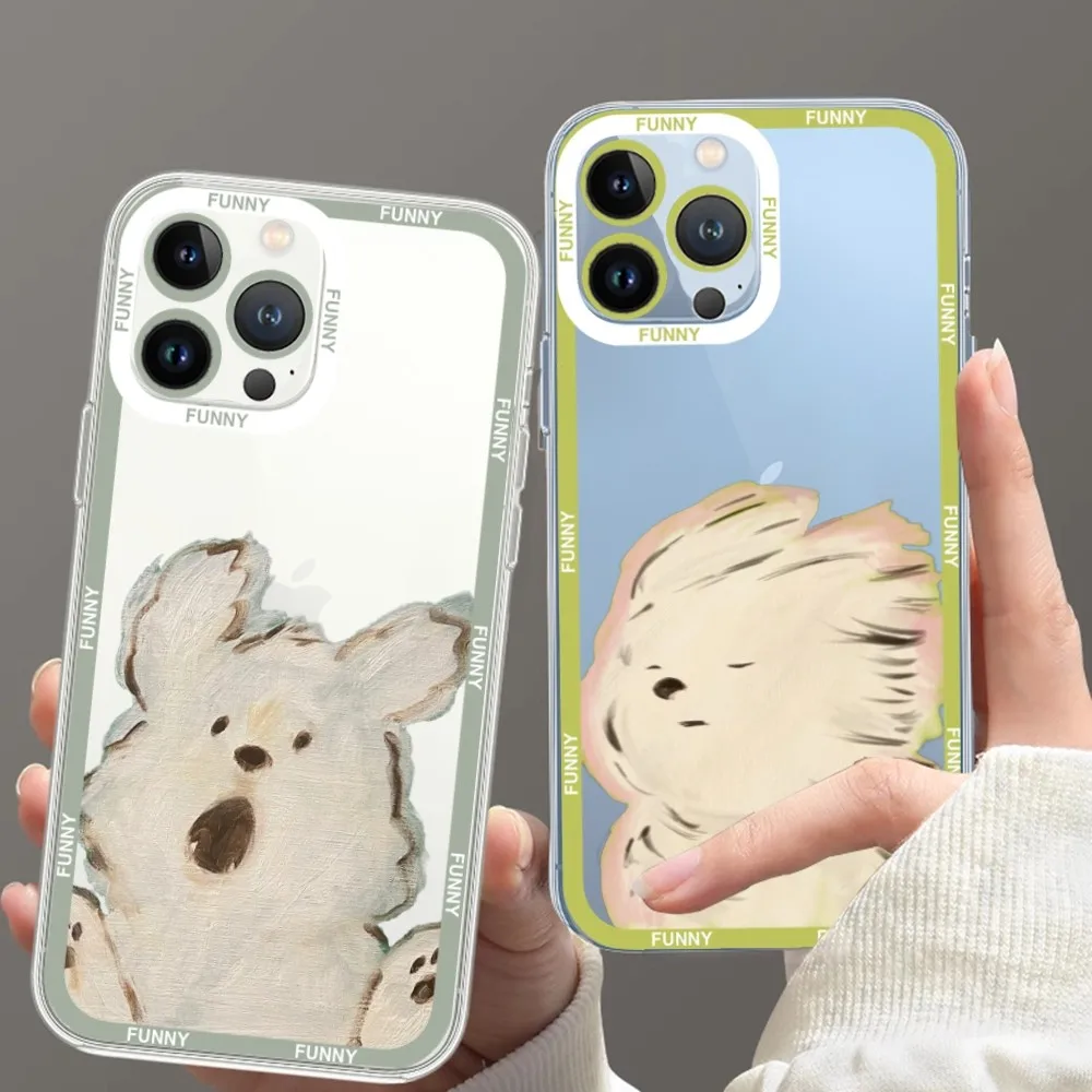 Cute Funny Dog Phone Case For Samsung S20 S21 S22 S23  Ultra Plus S10 Transparent Border Shell