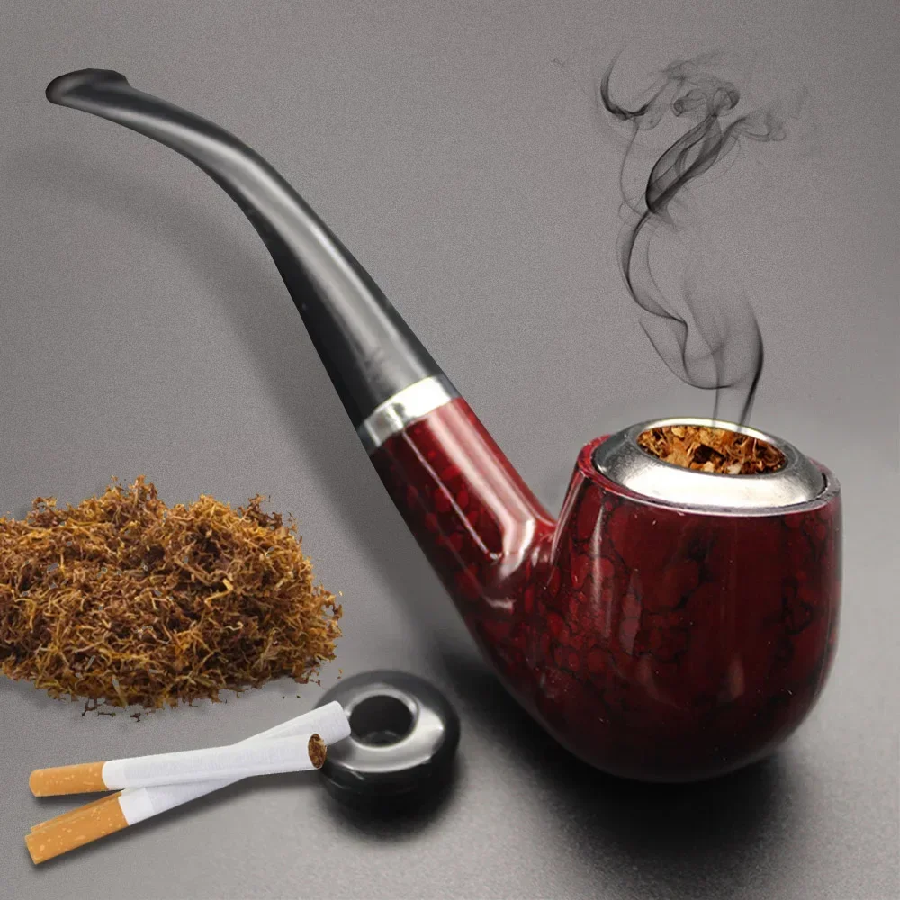 Vintage Curved Resin Tobacco Pipe, 2-in-1 Dual Use Red Marble Grain Handheld Smoking Pipe, Ideal Gift for Men & Collectors