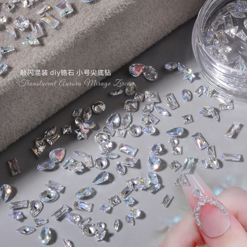 50 Pz K9 Misto Colorato Ghiaccio-Trasparente Zircone Mini Chiodo di Cristallo 1-4mm Ovale-Cuore-Estrella-Occhio di Cavallo Del Diamante Del Chiodo FAI DA TE Rhineston
