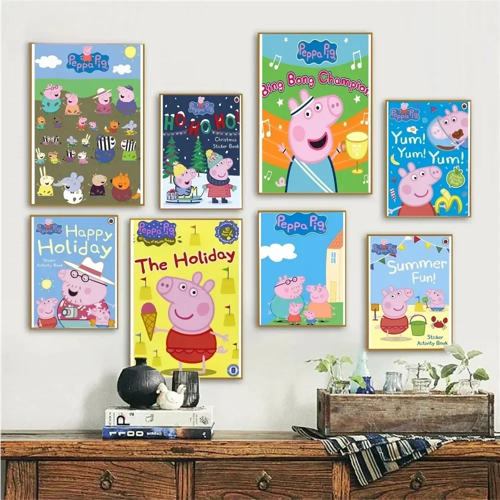 1pc Poster Kawaii P-Peppa Pig Poster Paper Print Home Bedroom Entrance Bar Cafe Art Painting Decoration