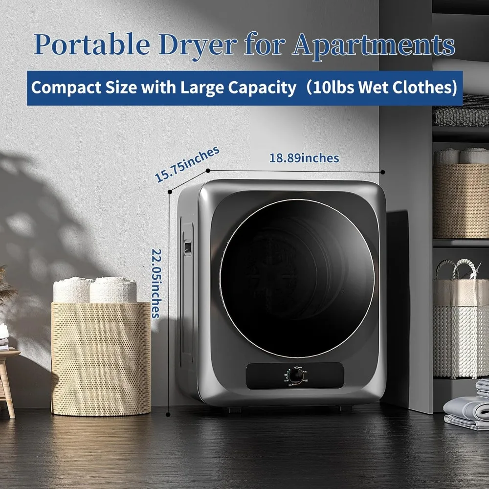 Portable Clothes Dryer for Apartment, 10lbs Compact Electric Laundry Dryer with Stainless Steel Tub