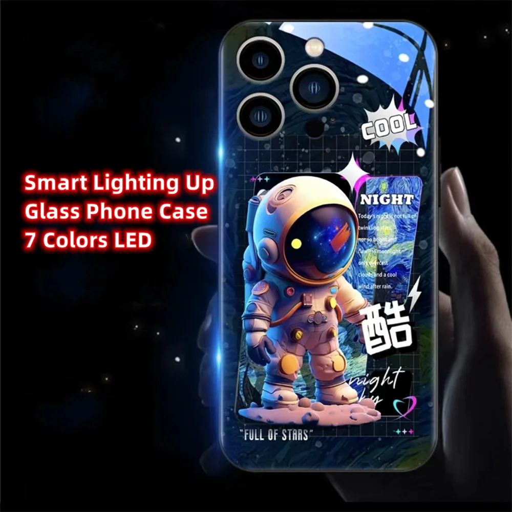 

2024 Glowing Astronaut Sound Music Control Led Light Phone Case For iPhone 15 14 13 12 11 Pro Max XR XS Plus 6 7 8 SE2020